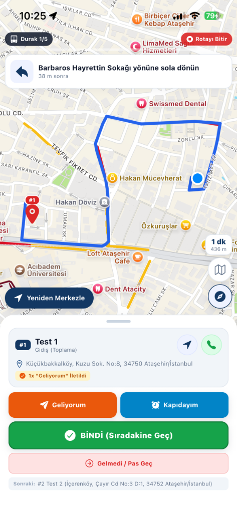 Servisim Şoför Mobil Navigasyon ve Yoklama Ekranı